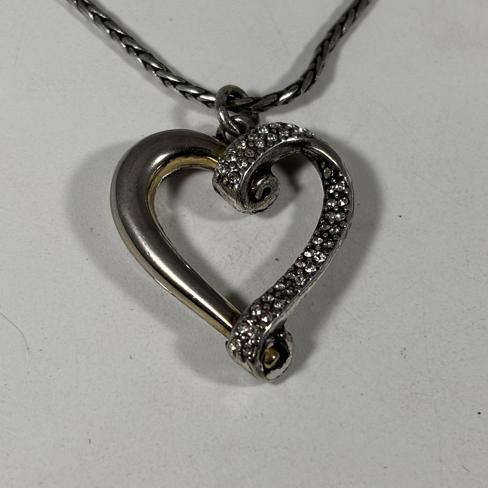 Brighton Cristalina Heart Necklace, Open Heart Crystals Silver Tone